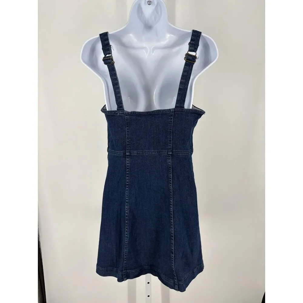 Denim Button Front Mini Dress | Sleeveless Jean Dress Adjustable Strap Casual - Picture 3 of 6